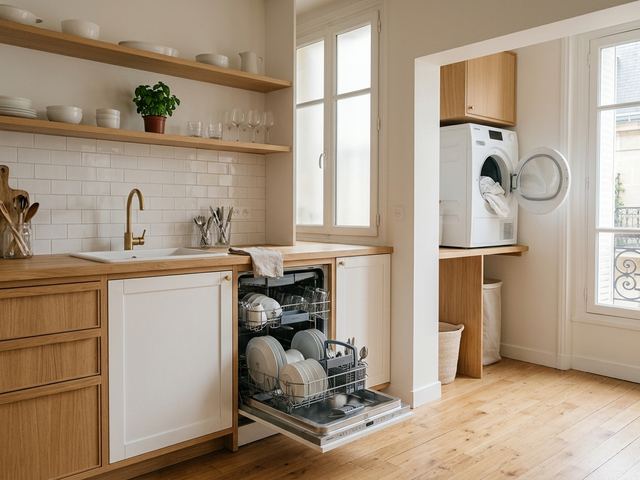 Cuisine scandinave avec lave-vaisselle Electrolux ouvert