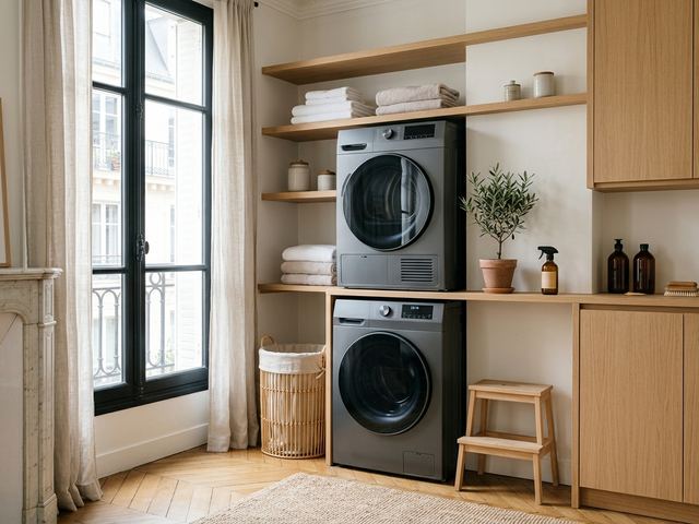 Colonne lave-linge sèche-linge LG dans un appartement parisien