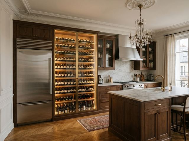 Réfrigérateur et cave à vin Liebherr dans un appartement haussmannien